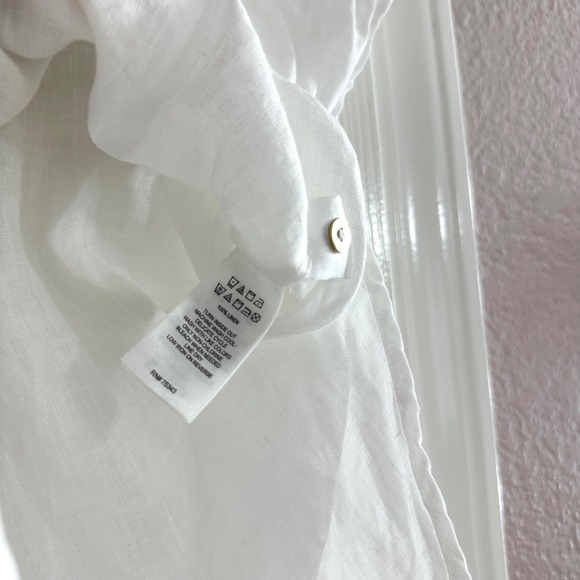 Tahari White 100% Linen Bat Wing Tunic Button Up Long Boxy Top Women's Large - Picture 6 of 8